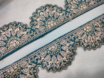 Teal Blue Scalloped Fancy Zari Trim