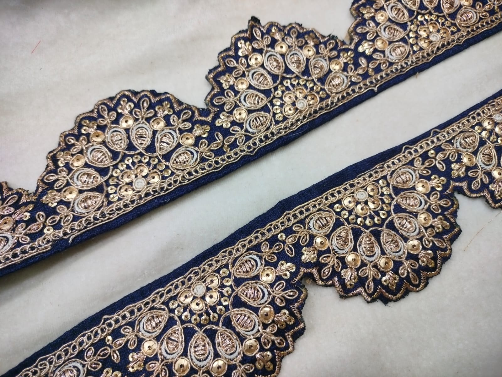 Navy Blue Scalloped Fancy Zari Trim