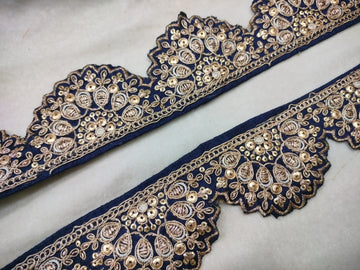 Navy Blue Scalloped Fancy Zari Trim