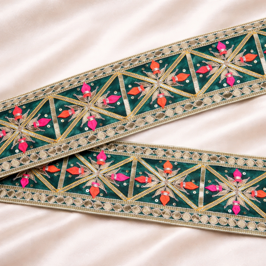 Multicolor Embroidered Lace Border