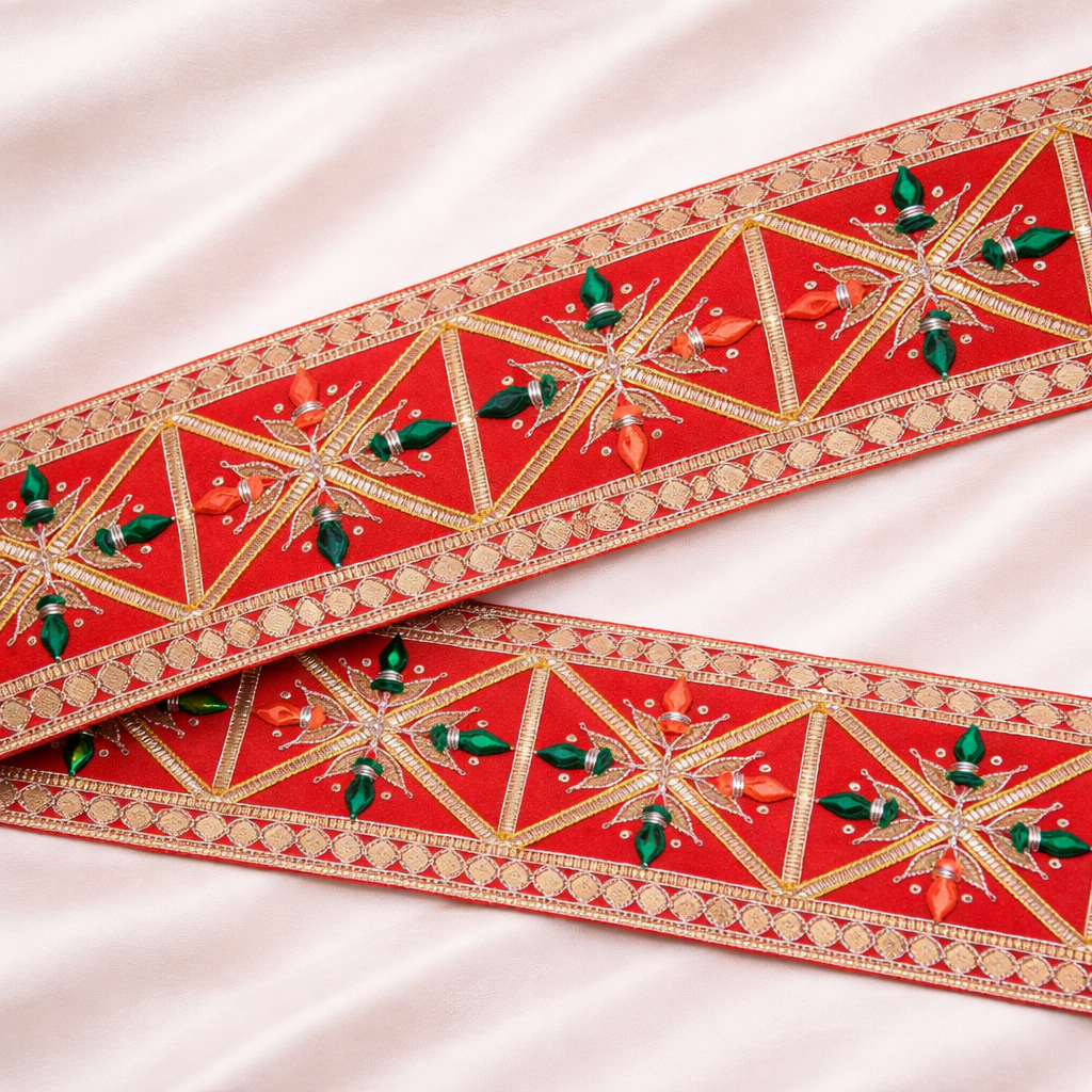 Multicolor Embroidered Lace Border