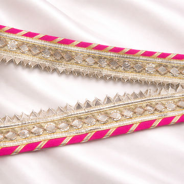 Pink Lehariya Gota Patti Lace