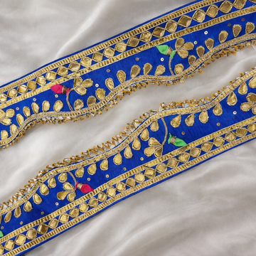 Leaf Motif Gota Patti Lace Trim Border with Scalloped Edge
