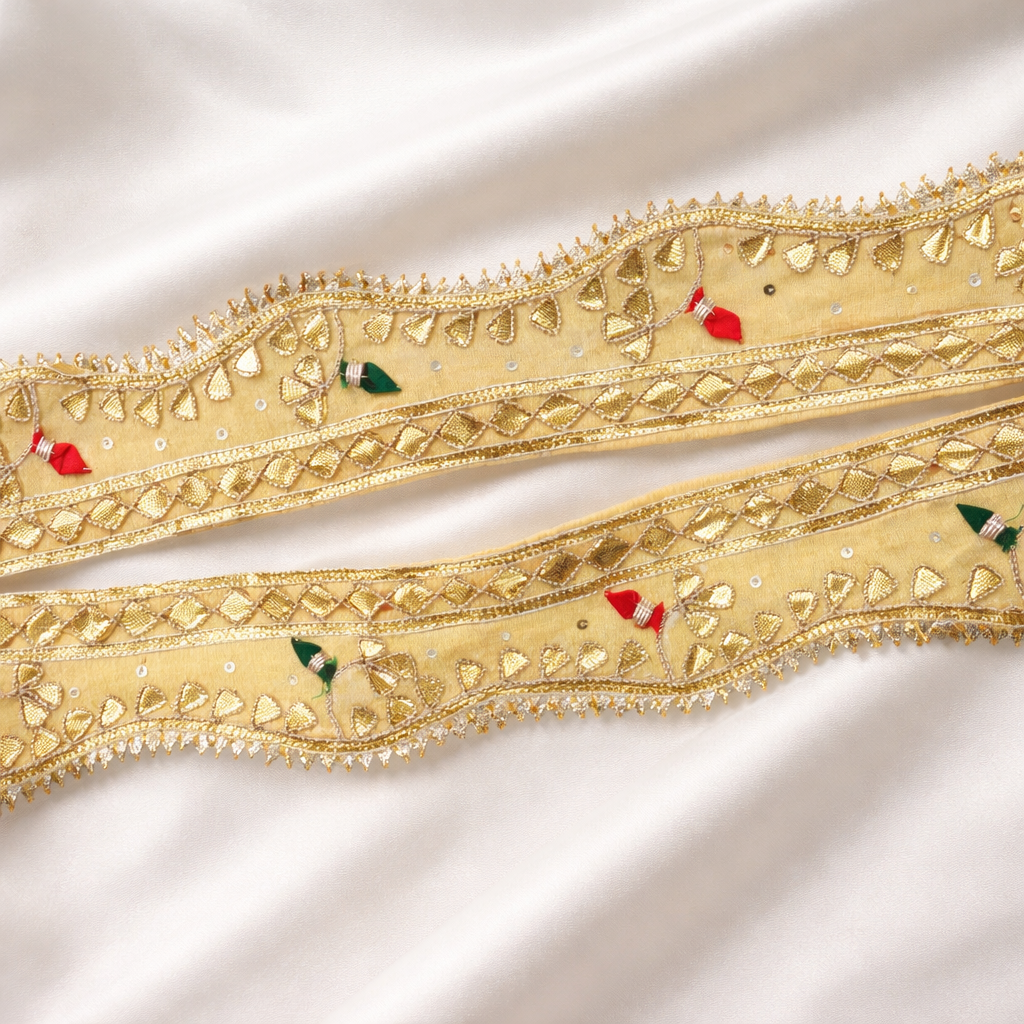 Leaf Motif Gota Patti Lace Trim Border with Scalloped Edge