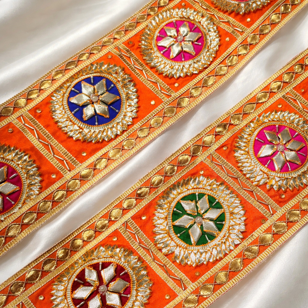 Wide Floral Medallion Gota Trim for Ethnic, Festive & Bridal Wear