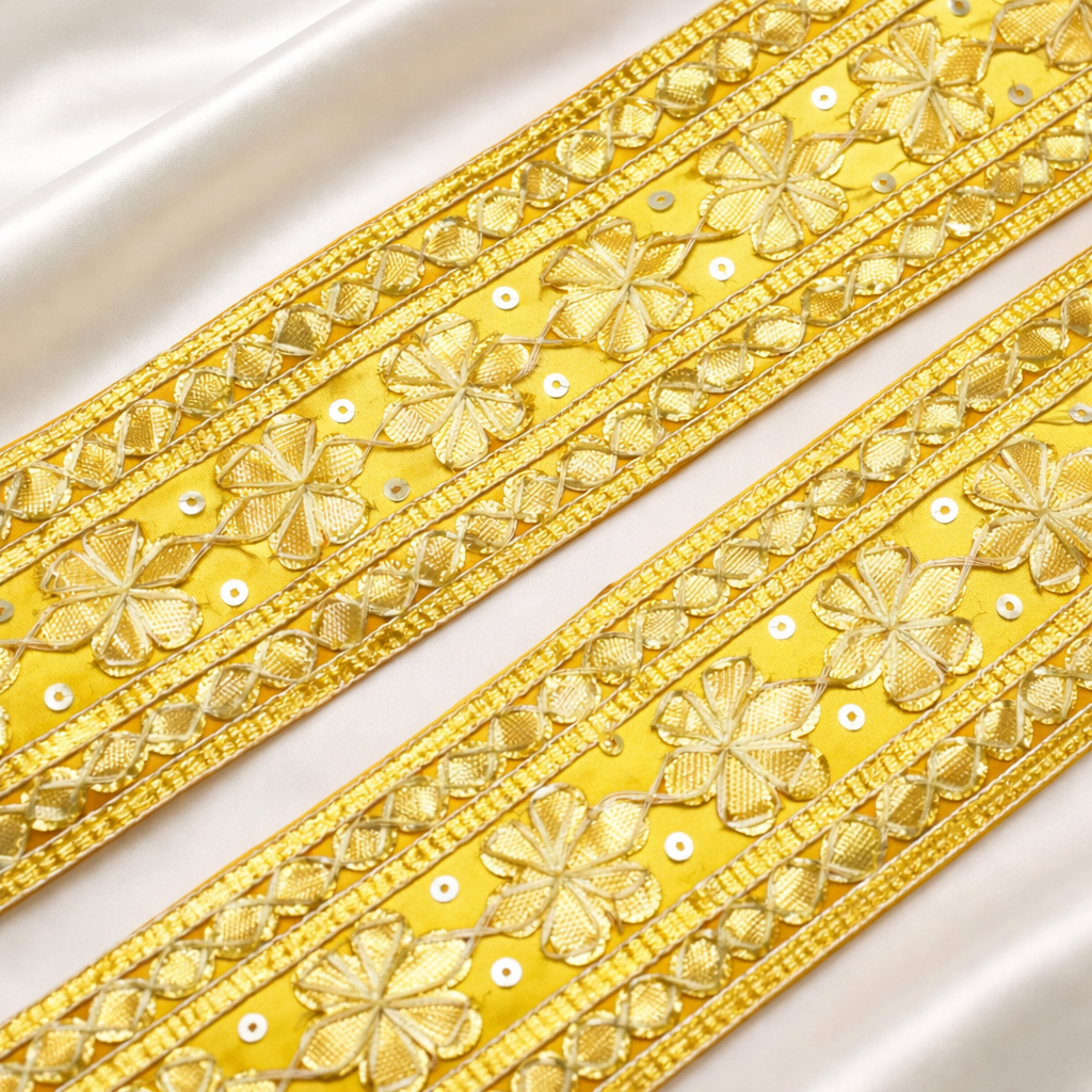 Floral Embroidered Gota Lace Border with Sequin Detailing for Ethnic & Festive Wear