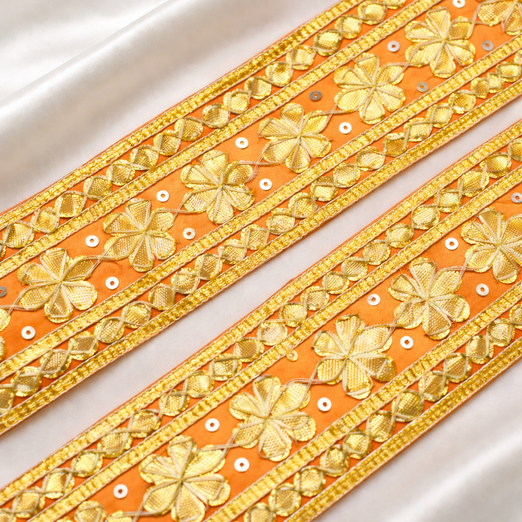 Floral Embroidered Gota Lace Border with Sequin Detailing for Ethnic & Festive Wear