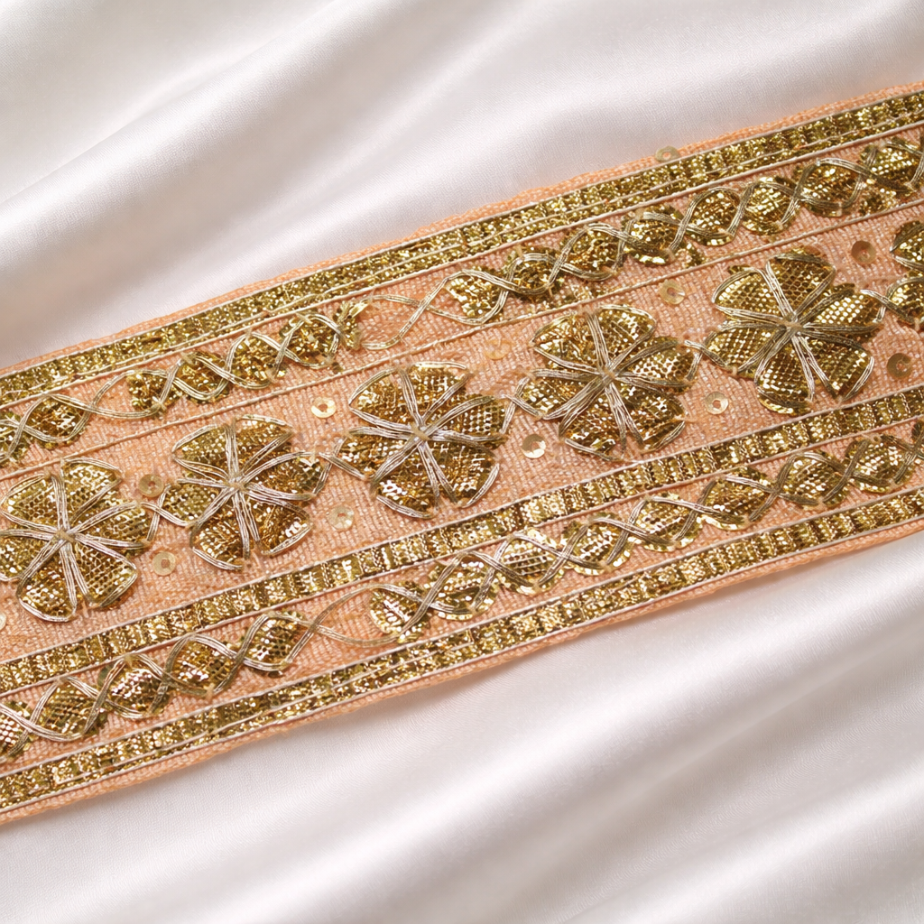Floral Embroidered Gota Lace Border with Sequin Detailing for Ethnic & Festive Wear