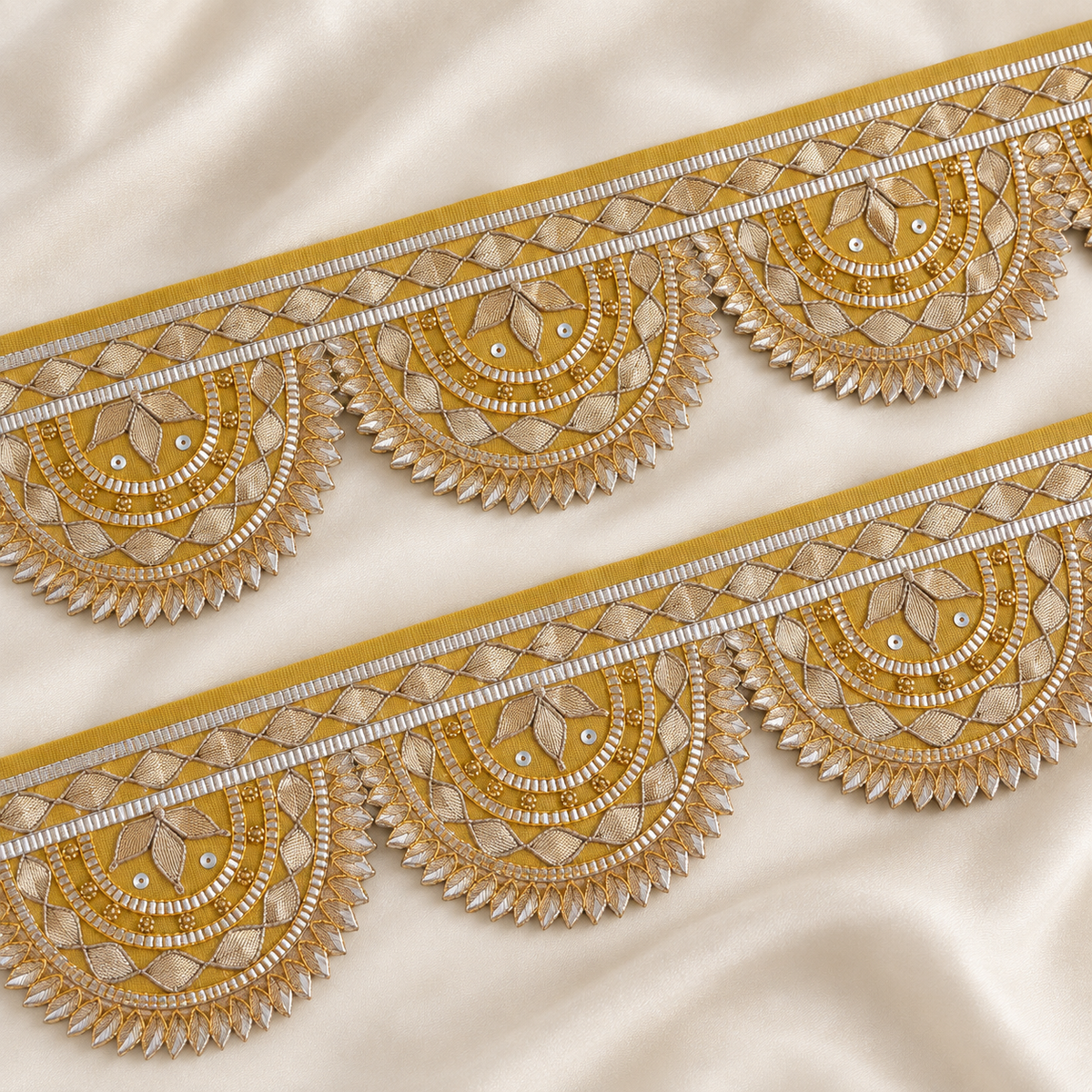 Scalloped Paisley Embroidered Lace Border with Gota & Sequin Detailing
