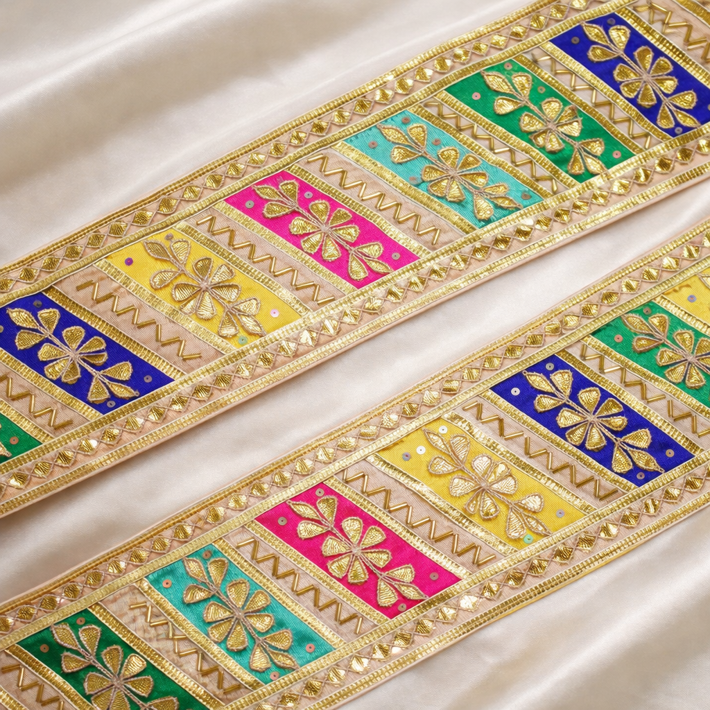 Panel Floral Embroidered Lace Border with Gota & Sequin Detailing