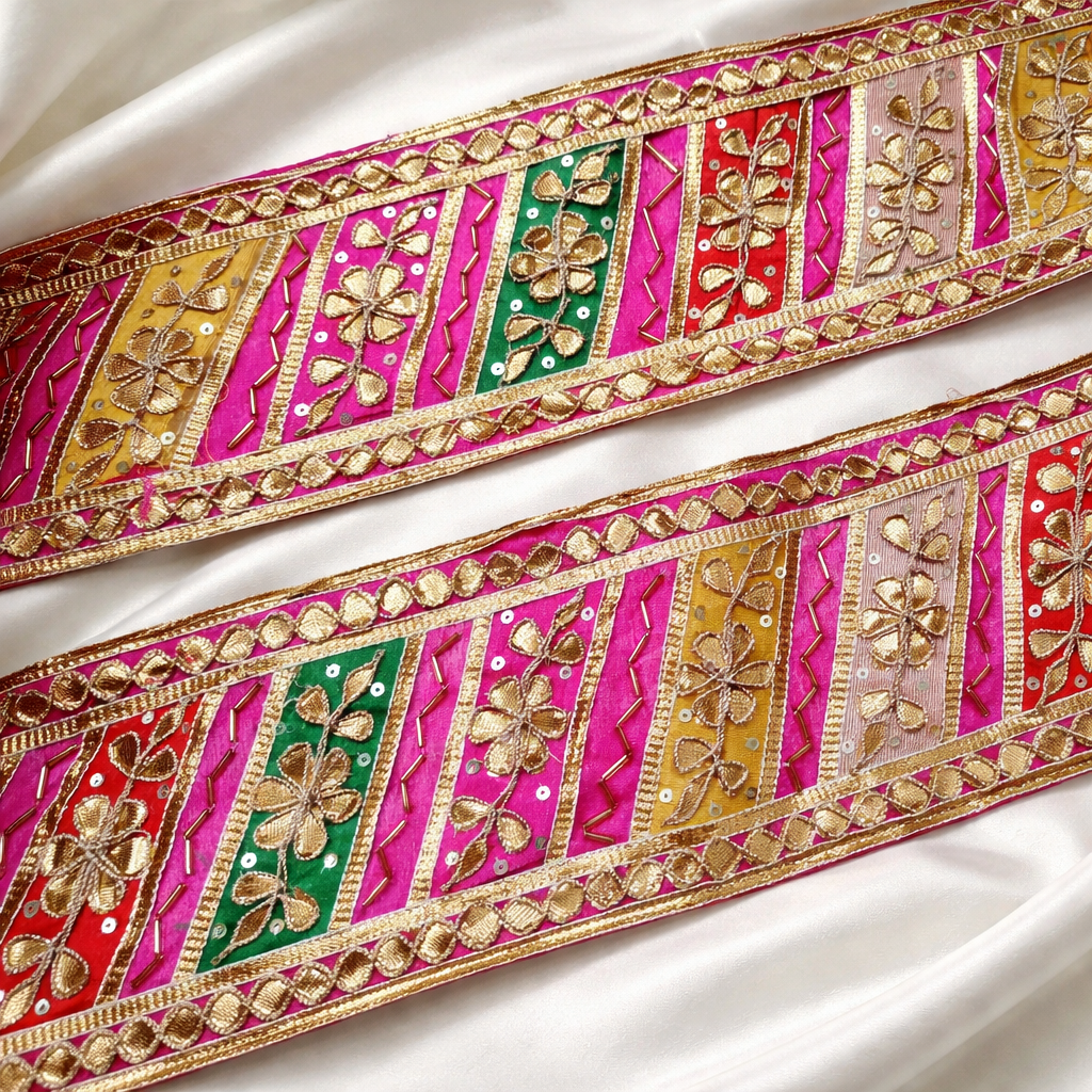 Panel Floral Embroidered Lace Border with Gota & Sequin Detailing