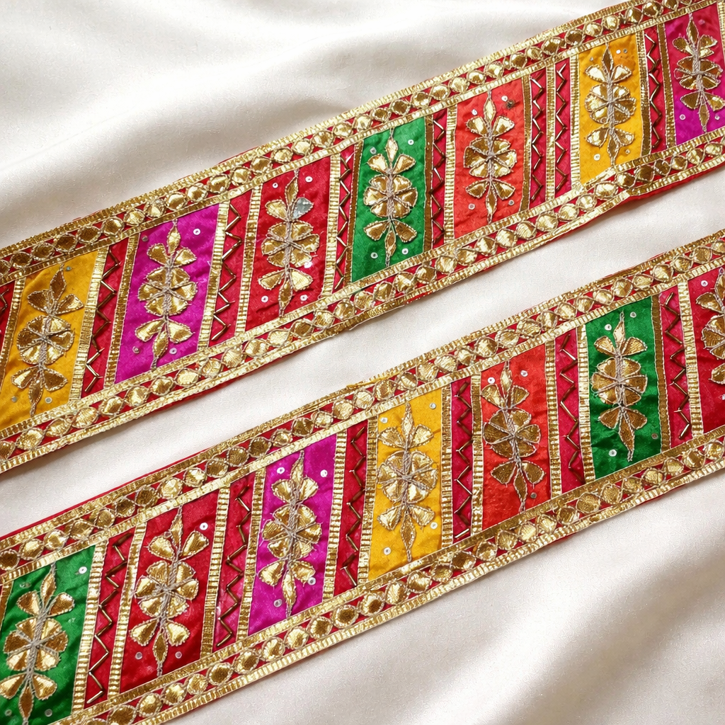 Panel Floral Embroidered Lace Border with Gota & Sequin Detailing