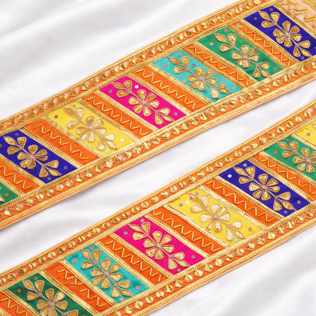 Panel Floral Embroidered Lace Border with Gota & Sequin Detailing