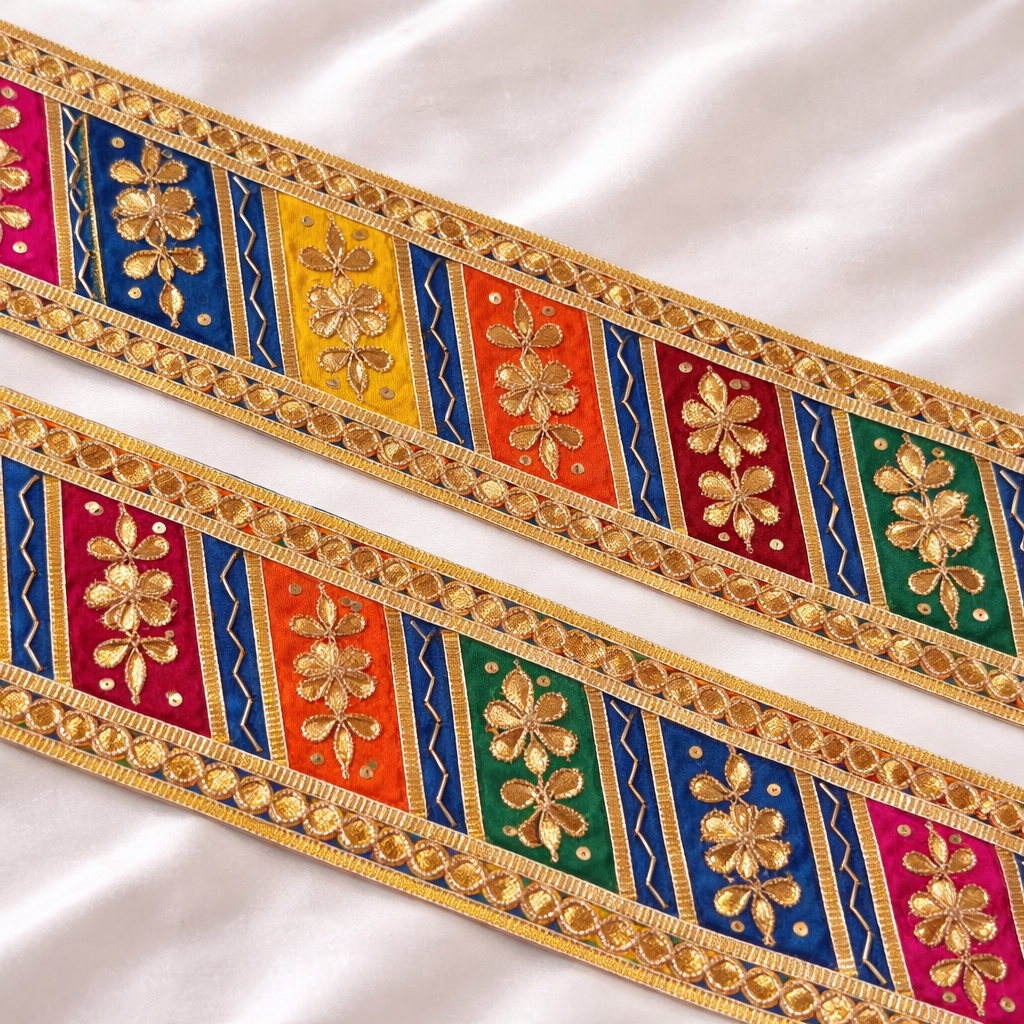 Panel Floral Embroidered Lace Border with Gota & Sequin Detailing
