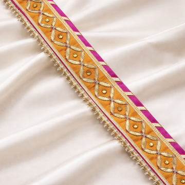 Orange, Pink & Gold Embroidered Lace Border with Mirror and Bead Detailing