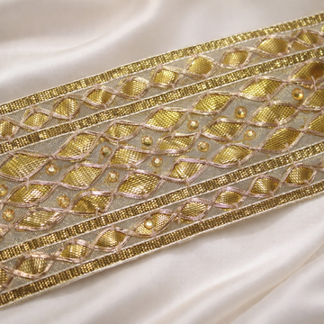Geometric Mirror Embroidered Border Lace with Metallic Thread Detailing