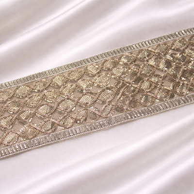 Refined Geometric Mirror Embroidered Border Lace with Metallic Detailing