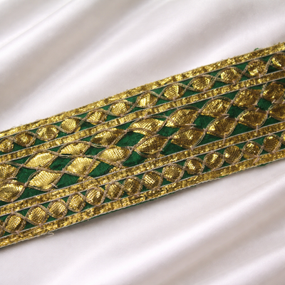 Green Geometric Gota with Contrast Base & Metallic Detailing