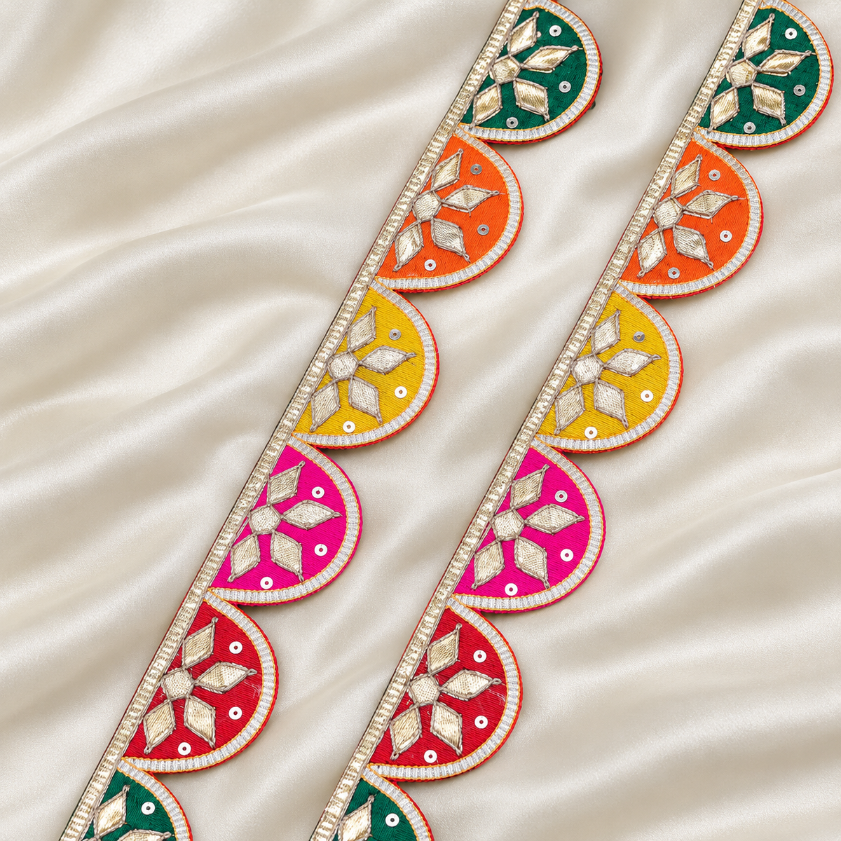 Floral Leaf Embroidered Scalloped Lace Border for Festive Wear
