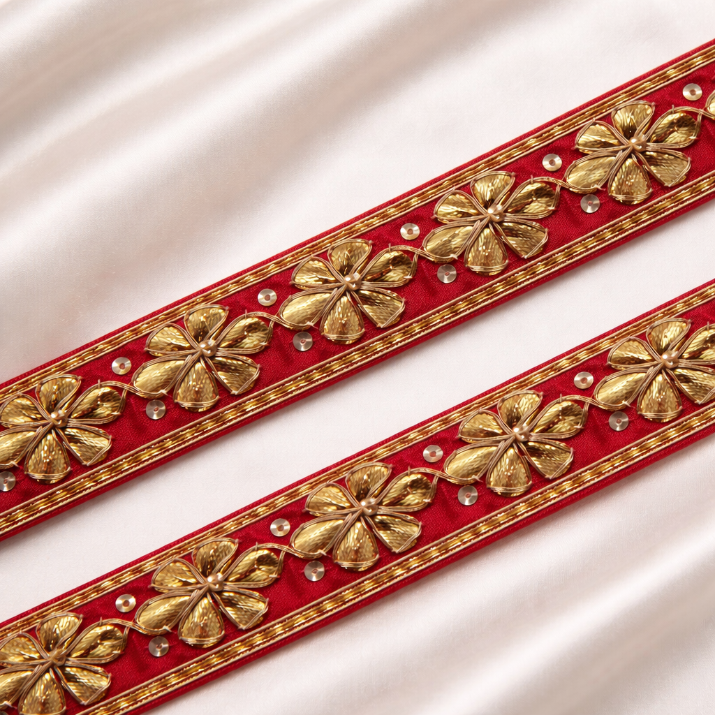 Floral Gota Embroidered Lace Border with Sequin Detailing