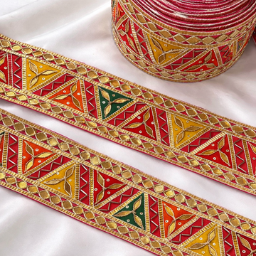 Geometric Triangle Embroidered Gota Lace Border with Sequin Detailing