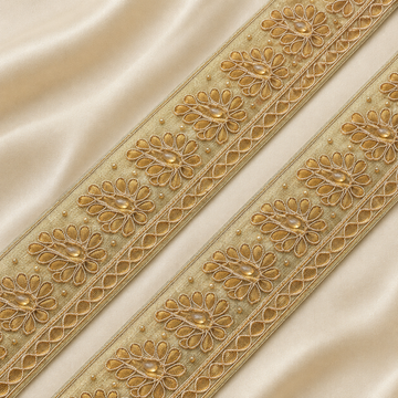 Floral Embroidered Lace Border with Pearl Embellishments for Bridal & Designer Wear