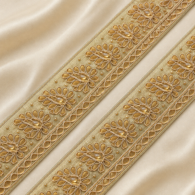 Floral Embroidered Lace Border with Pearl Embellishments for Bridal & Designer Wear