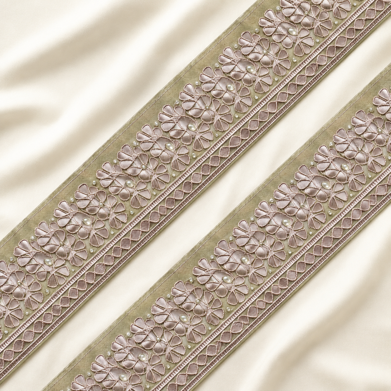 Floral Embroidered Lace Border with Pearl Embellishments for Bridal & Designer Wear