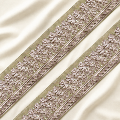 Floral Embroidered Lace Border with Pearl Embellishments for Bridal & Designer Wear