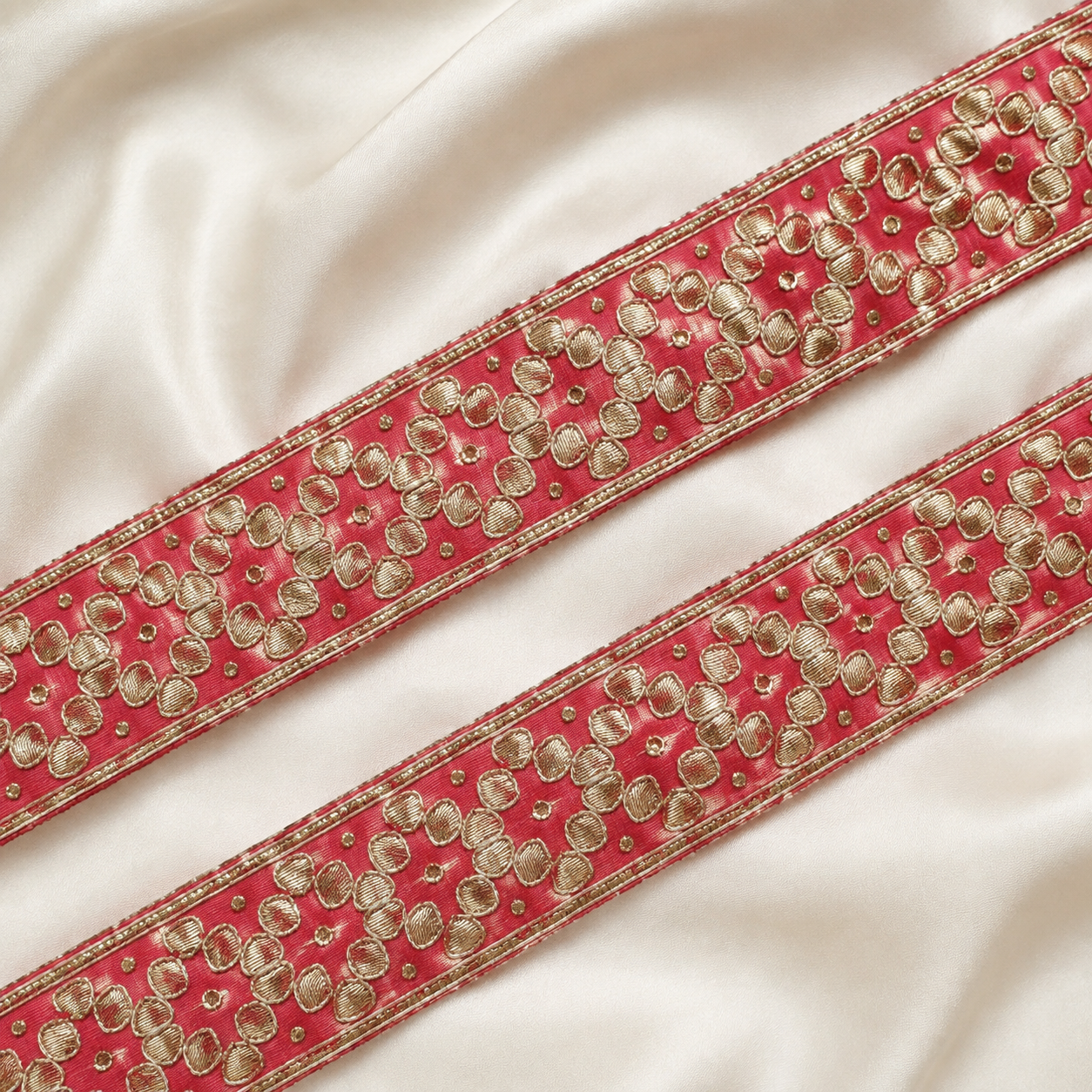 Geometric Metallic Embroidered Lace Border with Bead Accents for Bridal & Designer Wear