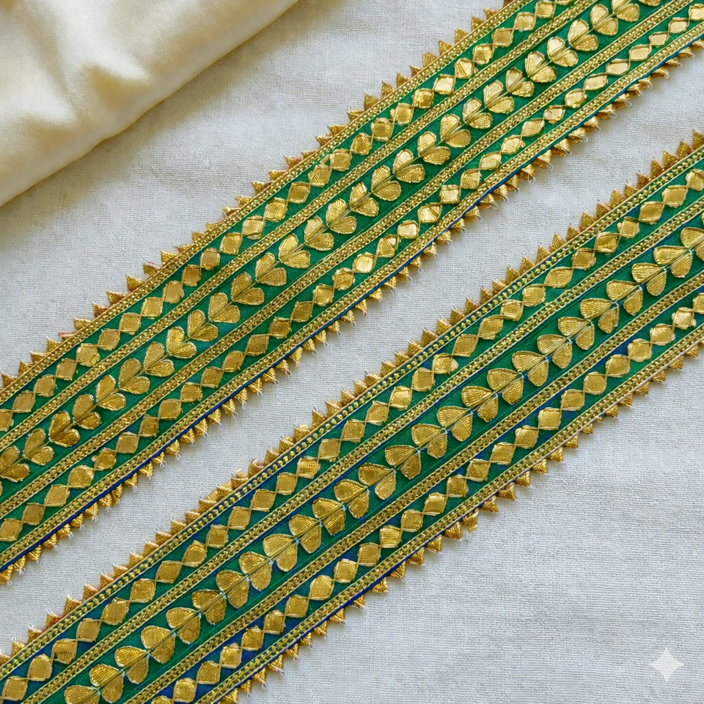 Handcrafted Leaf Motif Embroidered Lace Trim Border for Ethnic & Designer Wear