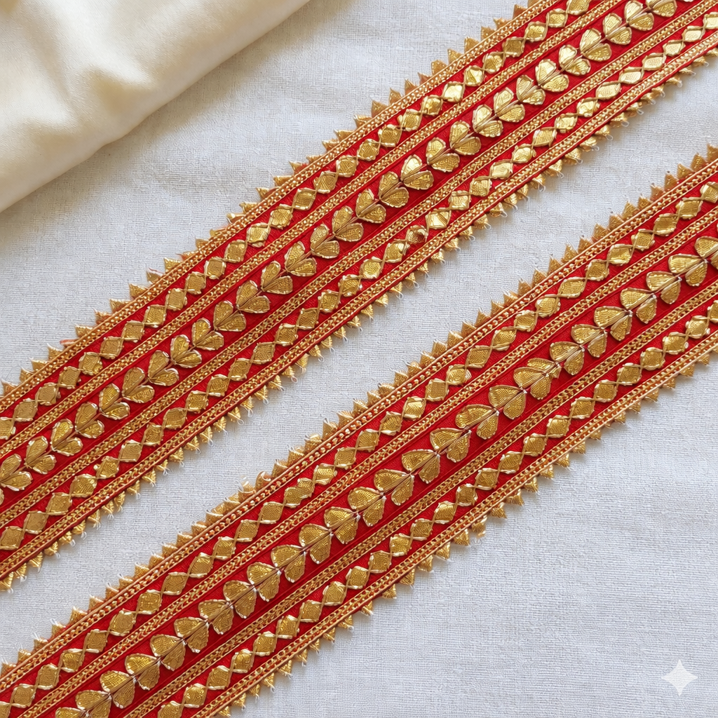 Handcrafted Leaf Motif Embroidered Lace Trim Border for Ethnic & Designer Wear