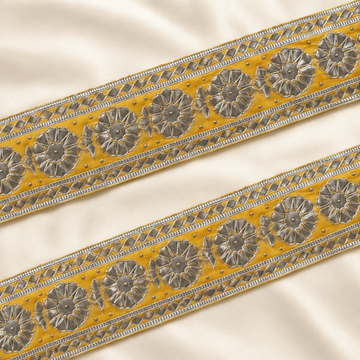 Floral Metallic Embroidered Lace Border with Bead Accents for Bridal & Designer Wear