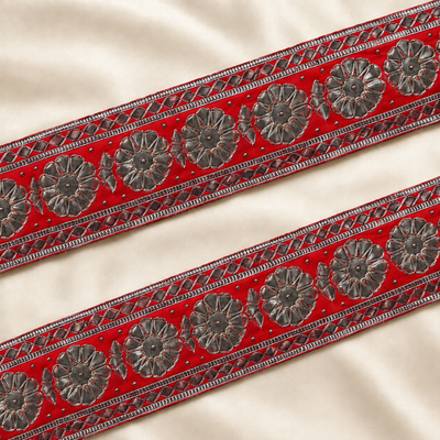 Floral Metallic Embroidered Lace Border with Bead Accents for Bridal & Designer Wear hover