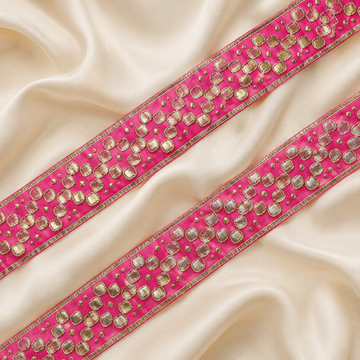 Geometric Metallic Embroidered Lace Border with Bead Accents for Bridal & Designer Wear