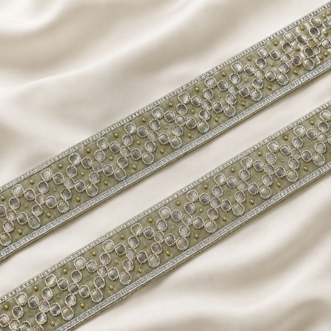 Geometric Metallic Embroidered Lace Border with Bead Accents for Bridal & Designer Wear