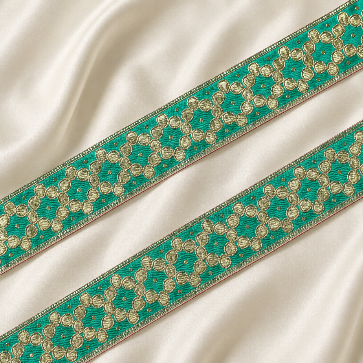 Geometric Metallic Embroidered Lace Border with Bead Accents for Bridal & Designer Wear