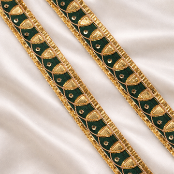 Handcrafted Leaf Motif Sequin Embroidered Lace Trim Border for Festive Wear