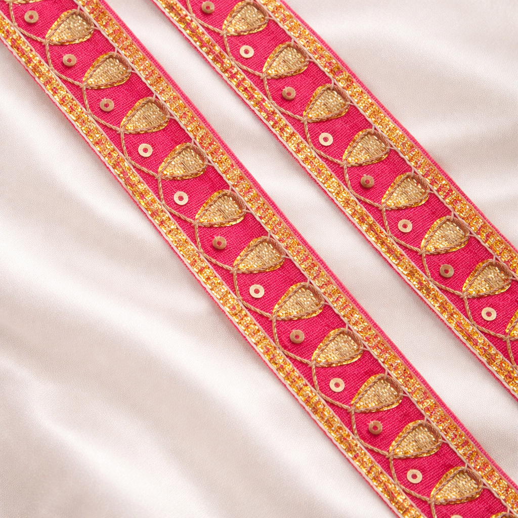 Handcrafted Leaf Motif Sequin Embroidered Lace Trim Border for Festive Wear