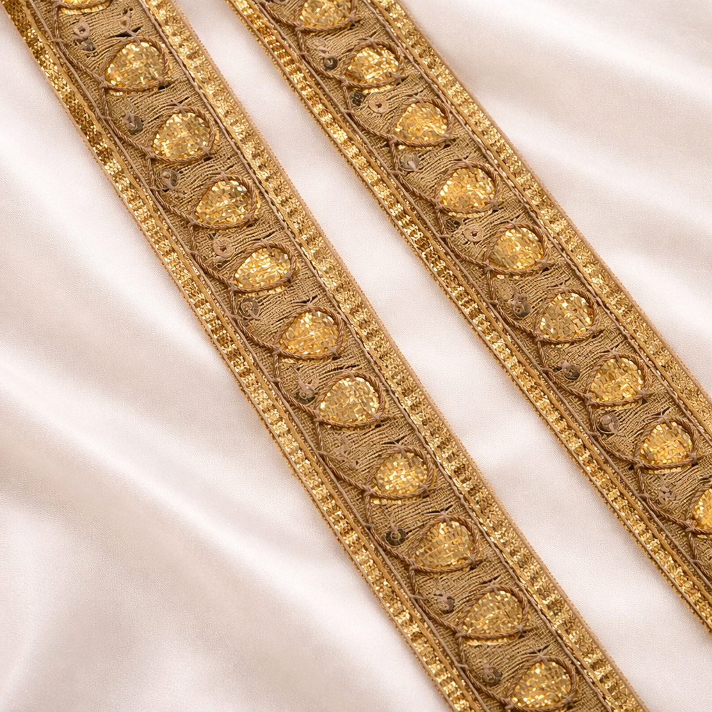 Handcrafted Leaf Motif Sequin Embroidered Lace Trim Border for Festive Wear