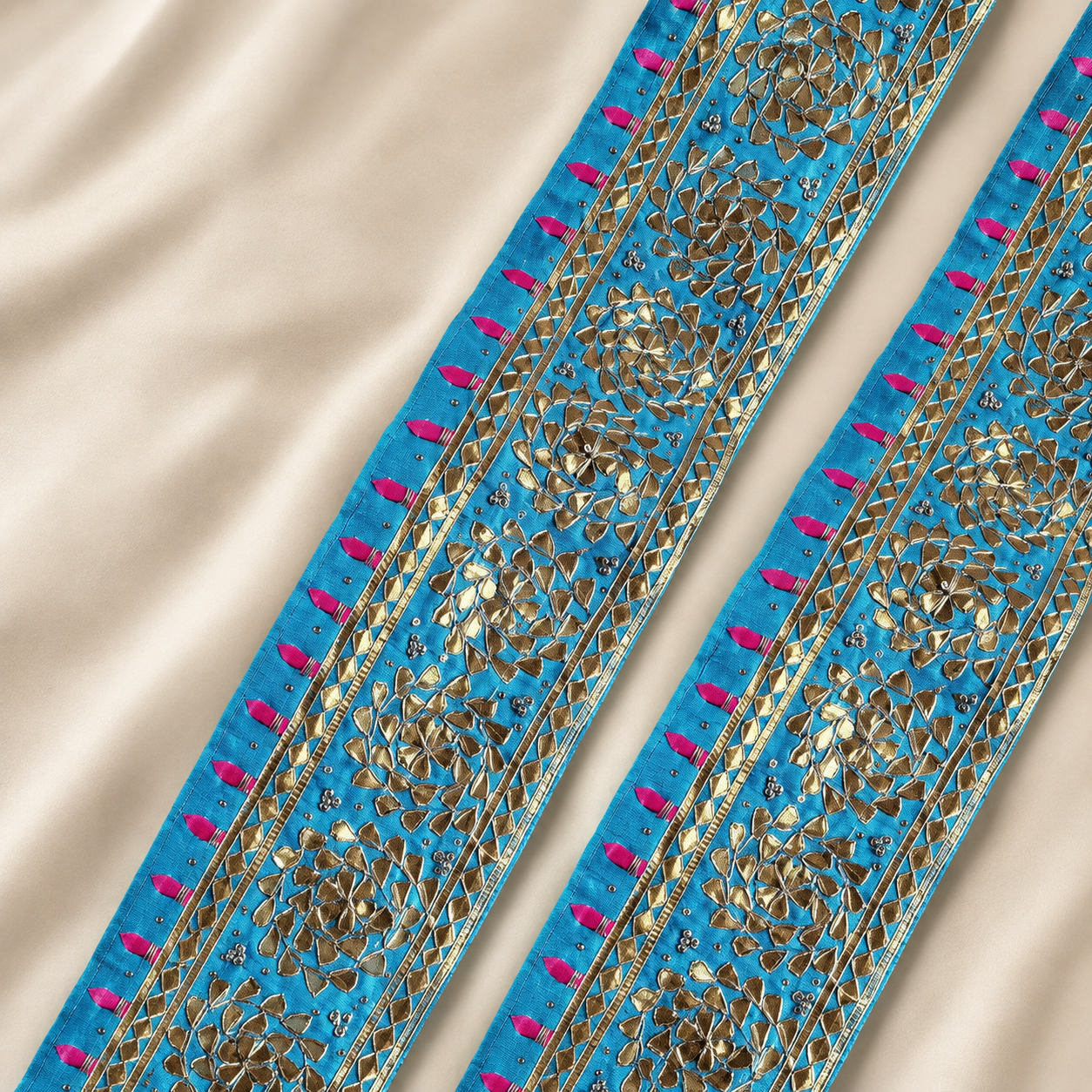 Floral Metallic Embellished Wide Lace Border for Bridal & Designer Wear