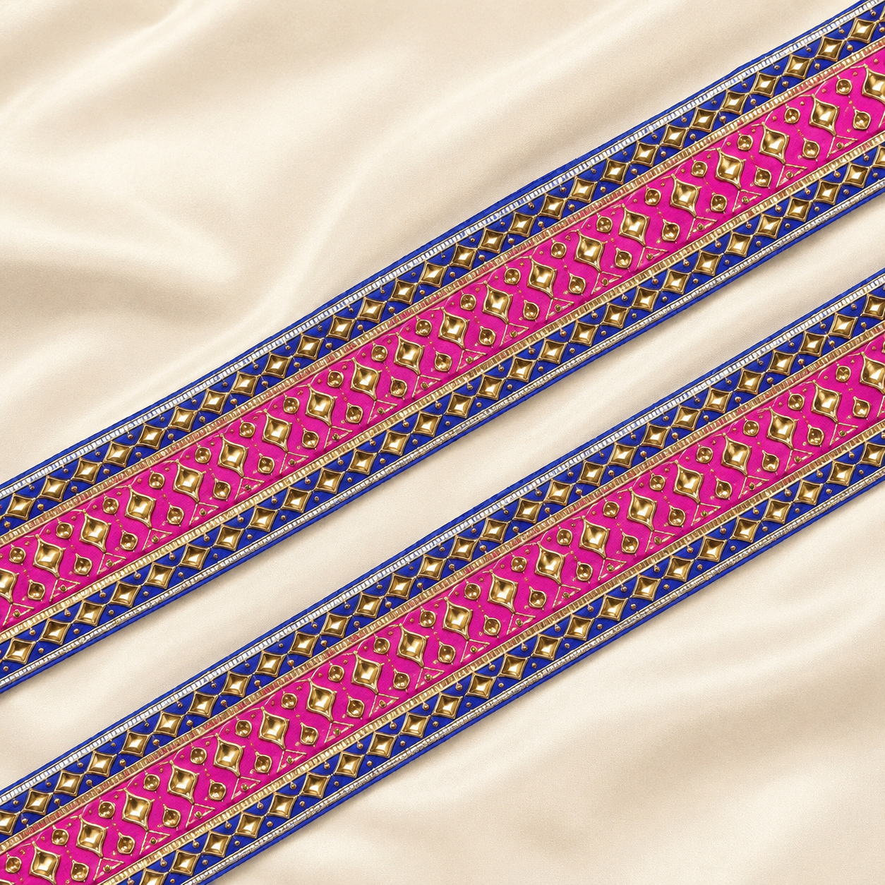Geometric Metallic Embellished Lace Border for Bridal & Designer Wear