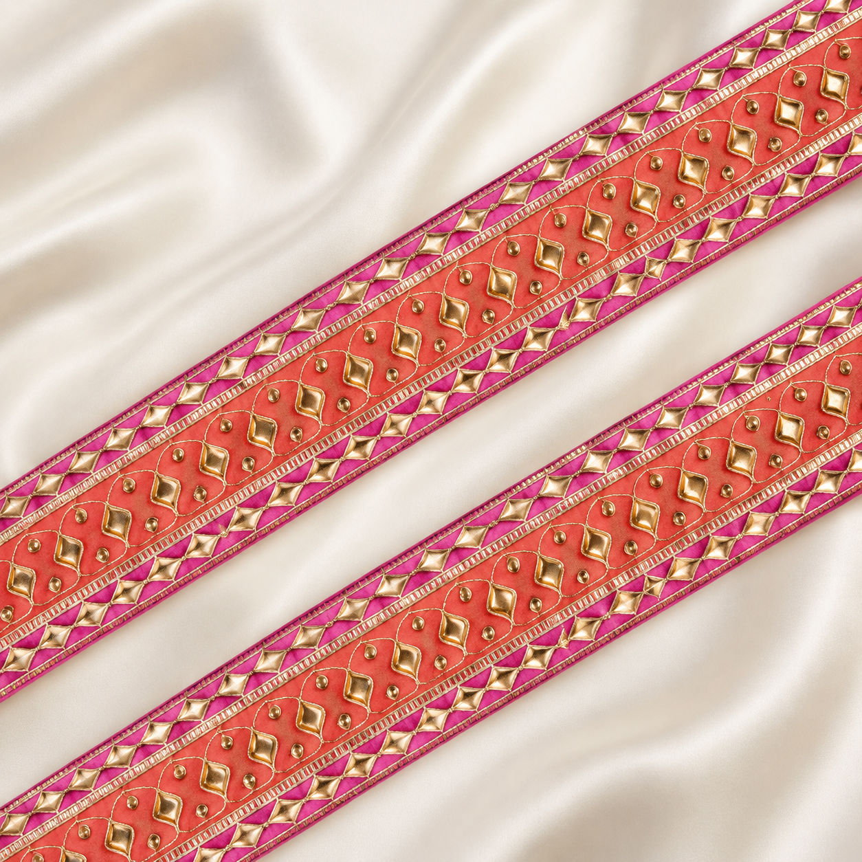 Geometric Metallic Embellished Lace Border for Bridal & Designer Wear