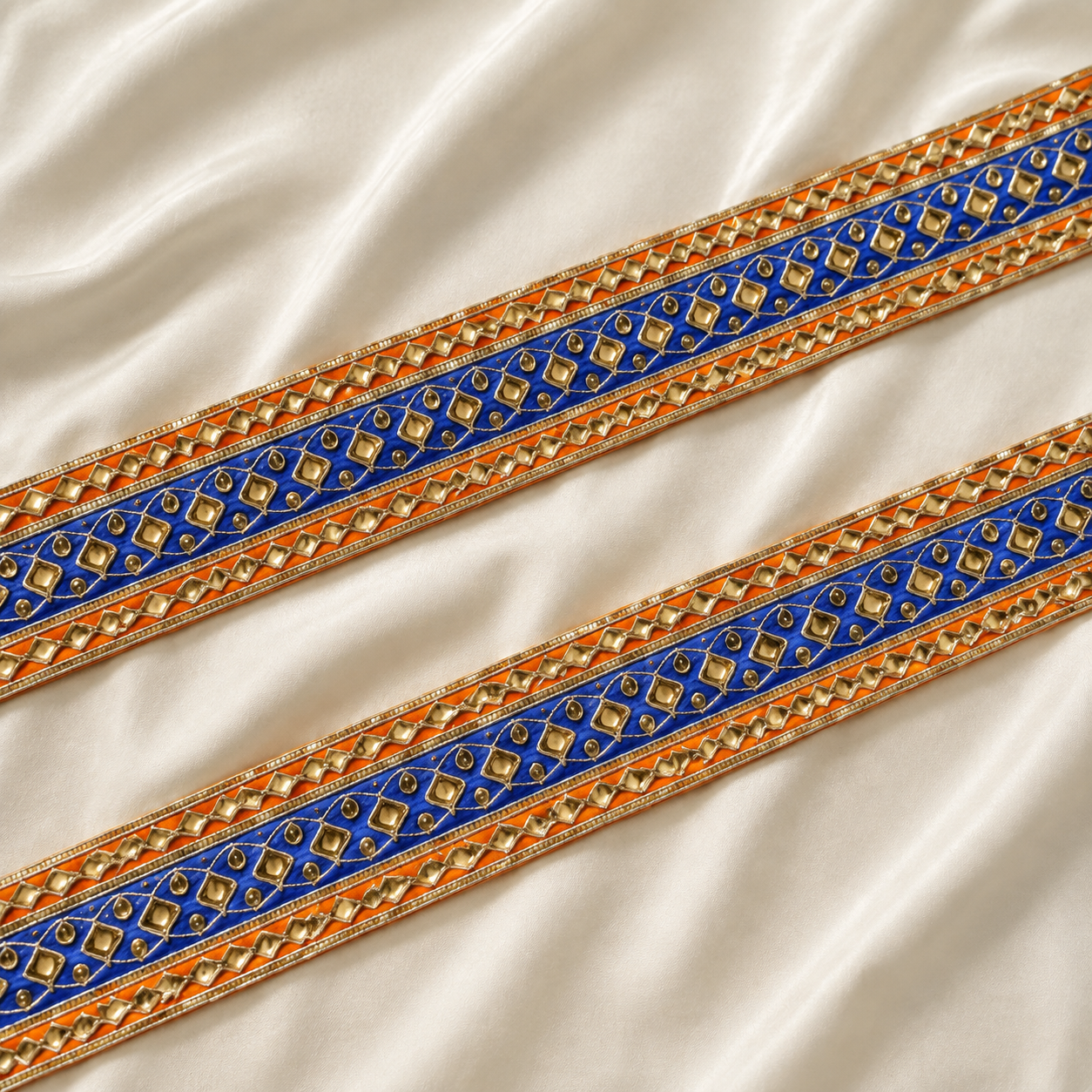 Geometric Metallic Embellished Lace Border for Bridal & Designer Wear