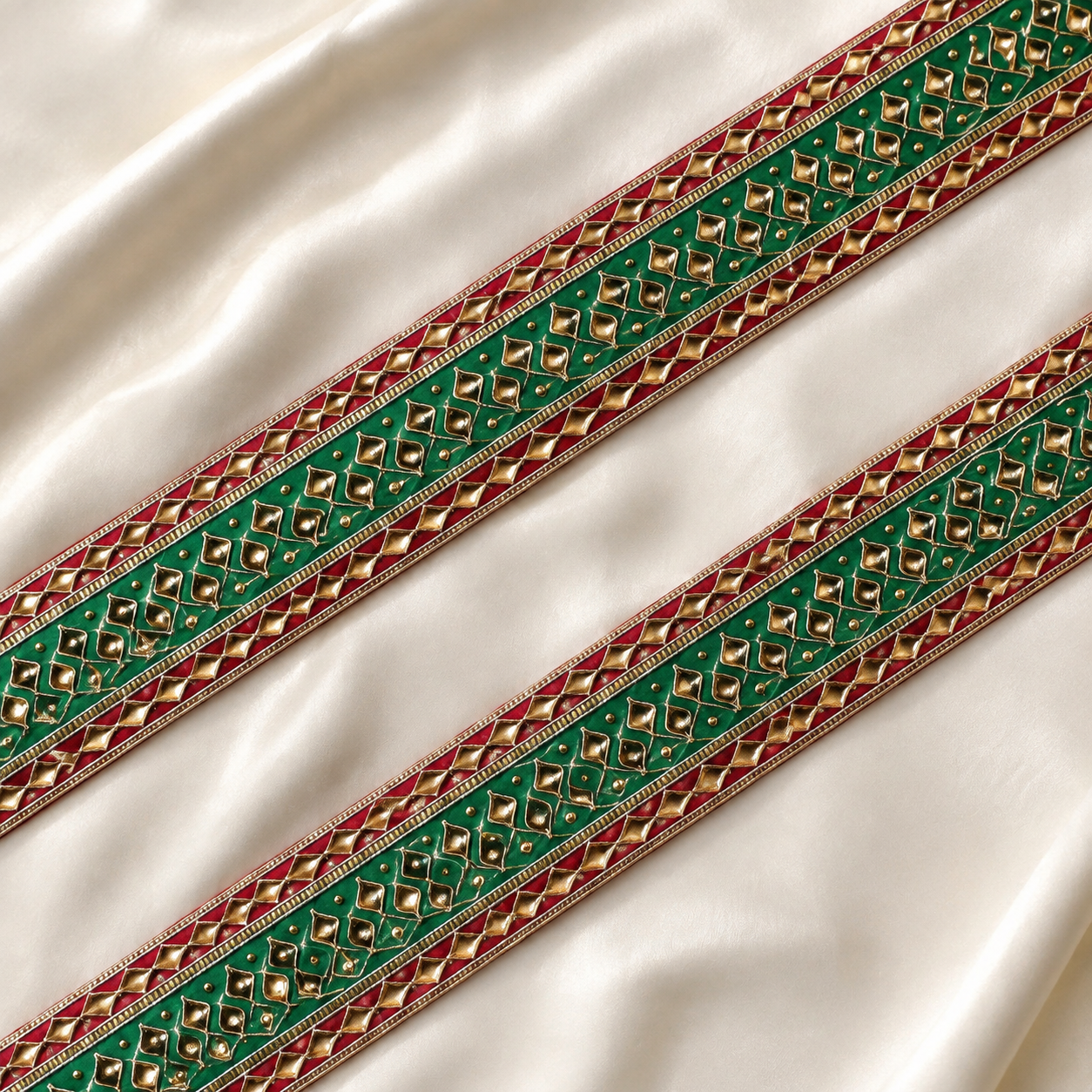 Geometric Metallic Embellished Lace Border for Bridal & Designer Wear