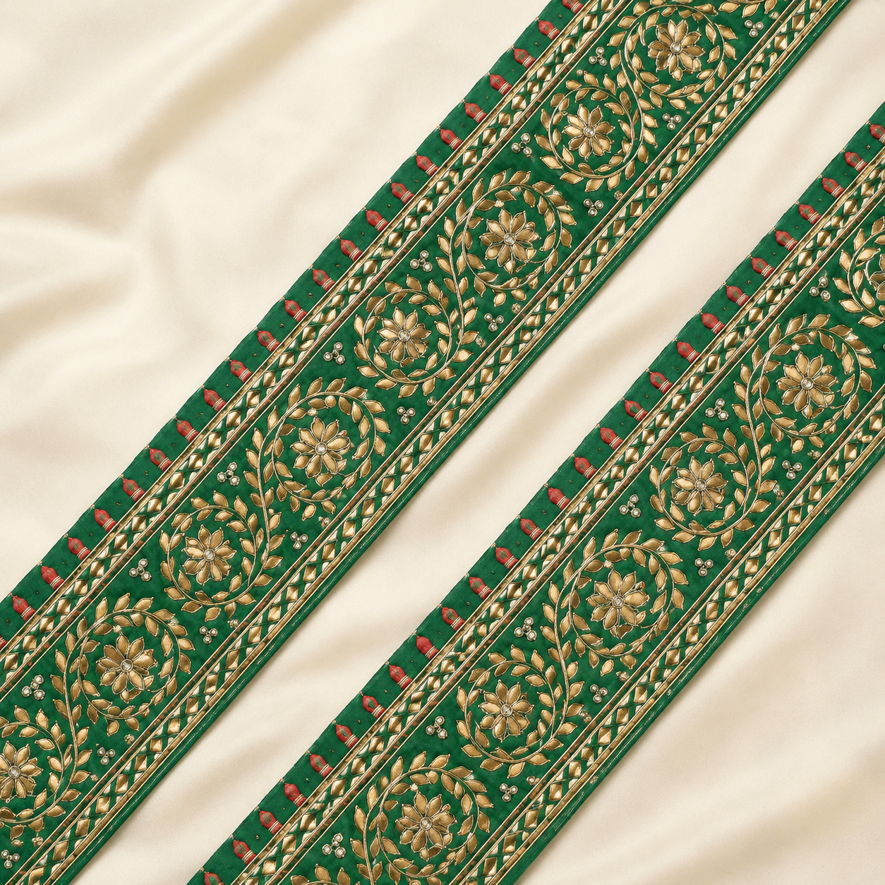 Floral Vine Metallic Embroidered Wide Lace Border for Bridal & Designer Wear
