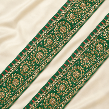 Floral Vine Metallic Embroidered Wide Lace Border for Bridal & Designer Wear