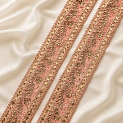 Floral Vine Embroidered Wide Lace Border with Metallic Embellishments for Bridal & Designer Wear