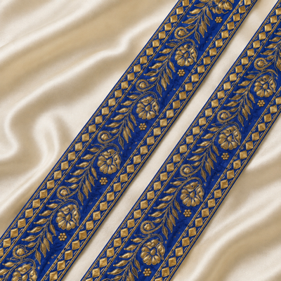Floral Vine Embroidered Wide Lace Border with Metallic Embellishments for Bridal & Designer Wear hover