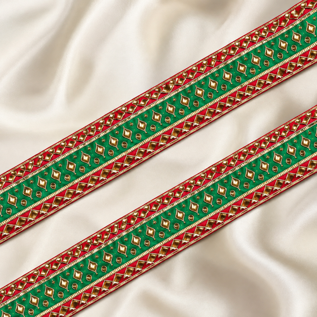 Geometric Metallic Embellished Lace Border for Bridal & Designer Wear